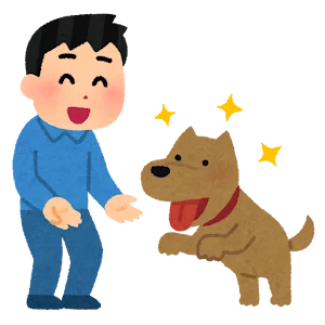 Illustration of an owner bonding with his happy Rottweiler puppy